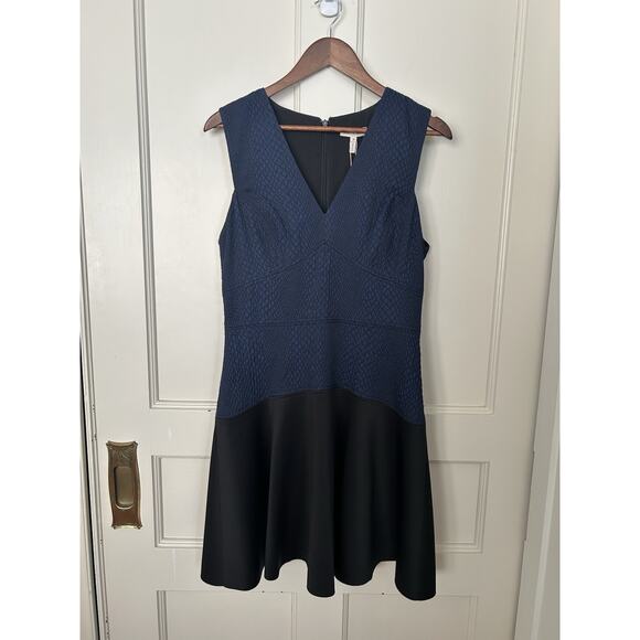 Rebecca Taylor Textured Fabric Skater Mini Dress Womens Size 10 Blue Black NWT - Picture 1 of 9